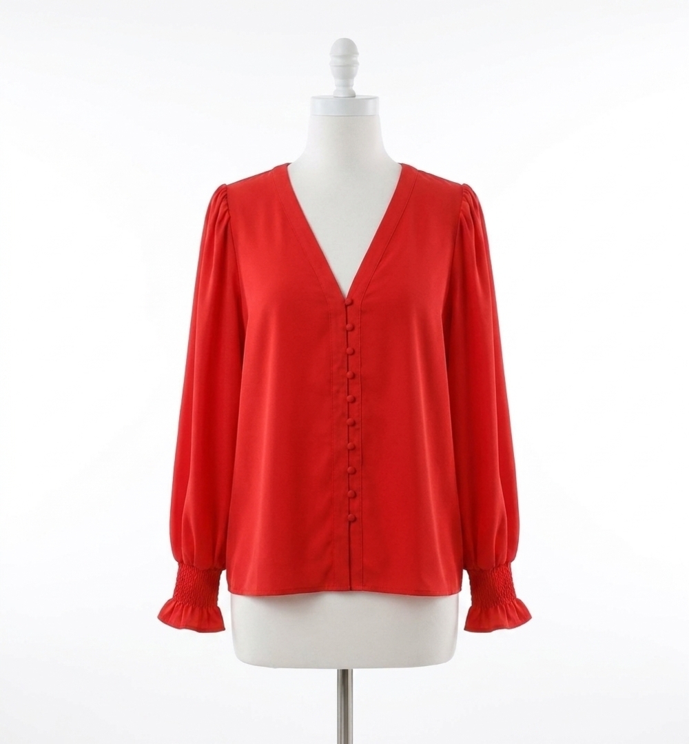 NEW VINE & LOVE starla button detail long sleeve blouse in red